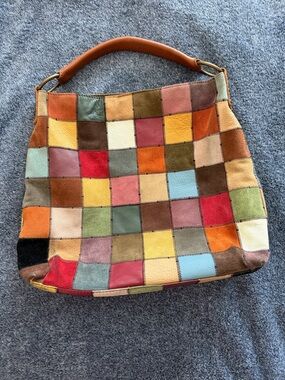 Lucky Brand Y2K vintage leather and suede multicolor patchwork hobo shoulder bag